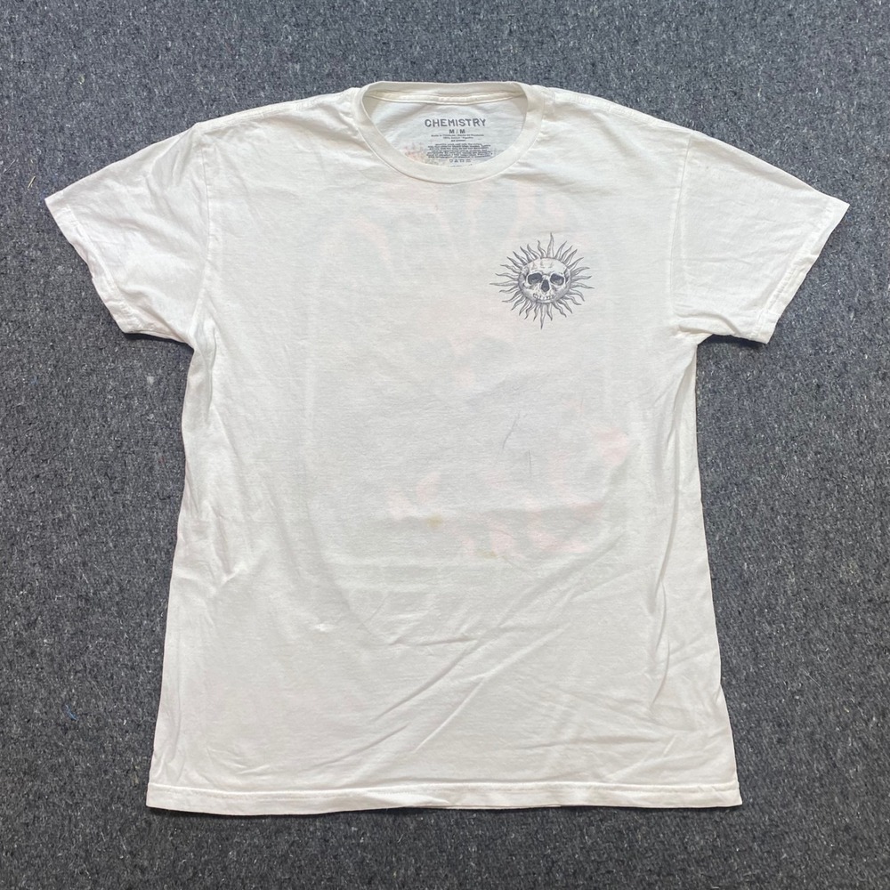 Chemistry Duality Sun Skull TShirt Sz M Mens White Grunge Psychedelic Back Print